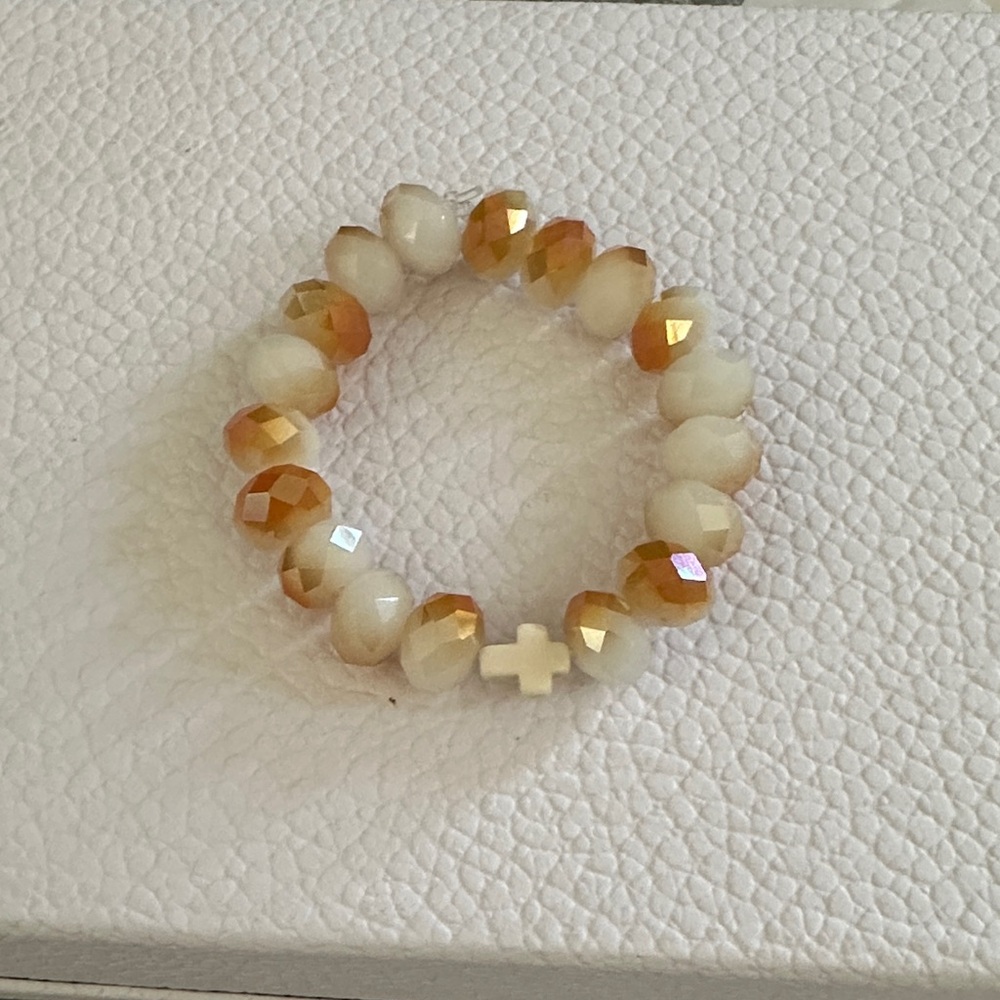 NWOT Czech Crystal Glass Beaded Stretchy Bracelet with Cross Accent